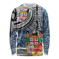 Fiji Day Long Sleeve Shirt Traditional Tapa with Hibiscus and Emblems