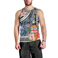 Fiji Day Men Tank Top Traditional Tapa with Hibiscus and Emblems