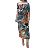 Fiji Day Puletasi Traditional Tapa with Hibiscus and Emblems