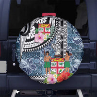 Fiji Day Spare Tire Cover Traditional Tapa with Hibiscus and Emblems
