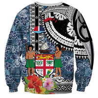 Fiji Day Sweatshirt Traditional Tapa with Hibiscus and Emblems