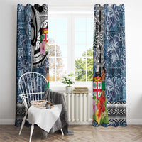 Fiji Day Window Curtain Traditional Tapa with Hibiscus and Emblems