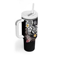 Hawaiian Tropical Plumeria Turtles Tumbler With Handle Polynesian Art Tattoo