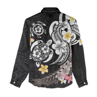 Hawaiian Tropical Plumeria Turtles Women Casual Shirt Polynesian Art Tattoo