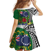 Cook Islands Independence Day Kid Short Sleeve Dress National Flag and Emblem with Tatau Tattoo
