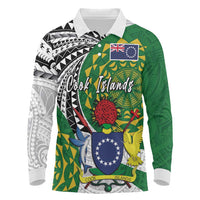 Cook Islands Independence Day Long Sleeve Polo Shirt National Flag and Emblem with Tatau Tattoo