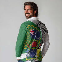Cook Islands Independence Day Long Sleeve Polo Shirt National Flag and Emblem with Tatau Tattoo