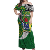 Cook Islands Independence Day Off Shoulder Maxi Dress National Flag and Emblem with Tatau Tattoo