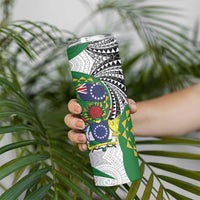 Cook Islands Independence Day Skinny Tumbler National Flag and Emblem with Tatau Tattoo