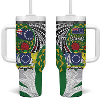 Cook Islands Independence Day Tumbler With Handle National Flag and Emblem with Tatau Tattoo