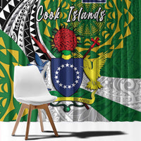 Cook Islands Independence Day Window Curtain National Flag and Emblem with Tatau Tattoo