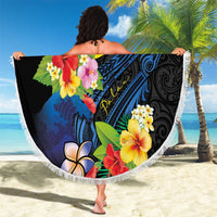 Palau Independence Day Beach Blanket Melanesian Tattoo with Hibiscus