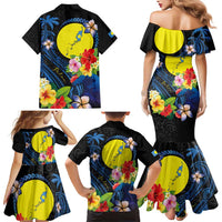 Palau Independence Day Family Matching Mermaid Dress and Hawaiian Shirt Melanesian Tattoo with Hibiscus