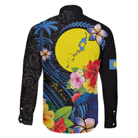 Palau Independence Day Family Matching Short Sleeve Bodycon Dress and Hawaiian Shirt Melanesian Tattoo with Hibiscus