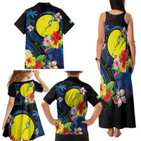 Palau Independence Day Family Matching Tank Maxi Dress and Hawaiian Shirt Melanesian Tattoo with Hibiscus