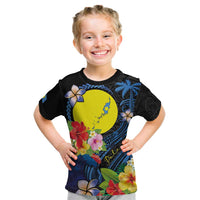 Palau Independence Day Kid T Shirt Melanesian Tattoo with Hibiscus