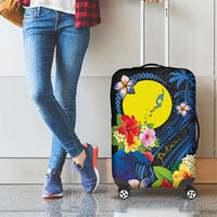 Palau Independence Day Luggage Cover Melanesian Tattoo with Hibiscus