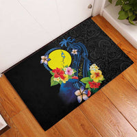 Palau Independence Day Rubber Doormat Melanesian Tattoo with Hibiscus