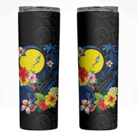 Palau Independence Day Skinny Tumbler Melanesian Tattoo with Hibiscus