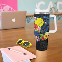 Palau Independence Day Tumbler With Handle Melanesian Tattoo with Hibiscus