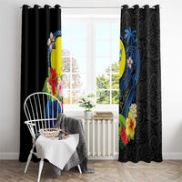 Palau Independence Day Window Curtain Melanesian Tattoo with Hibiscus