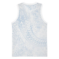 Hawaiian Turtles and Leis Basketball Jersey Tribal Kakau Pattern Airy White Blue Cloud Vibe