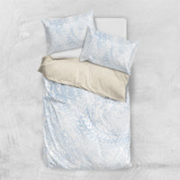 Hawaiian Turtles and Leis Bedding Set Tribal Kakau Pattern Airy White Blue Cloud Vibe