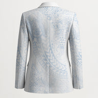 Hawaiian Turtles and Leis Blazer Tribal Kakau Pattern Airy White Blue Cloud Vibe