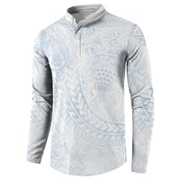 Hawaiian Turtles and Leis Button Sweatshirt Tribal Kakau Pattern Airy White Blue Cloud Vibe