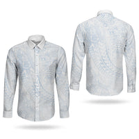 Hawaiian Turtles and Leis Couples Matching Short Sleeve Bodycon Dress and Long Sleeve Button Shirt Tribal Kakau Pattern Airy White Blue Cloud Vibe LT03 - Polynesian Pride