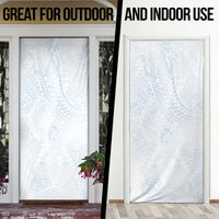 Hawaiian Turtles and Leis Door Cover Tribal Kakau Pattern Airy White Blue Cloud Vibe