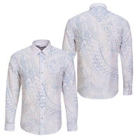 Hawaiian Turtles and Leis Family Matching Off The Shoulder Long Sleeve Dress and Hawaiian Shirt Tribal Kakau Pattern Airy White Blue Cloud Vibe LT03 Dad's Shirt - Long Sleeve White - Polynesian Pride