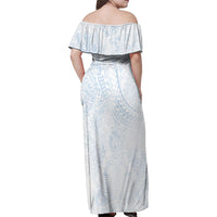 Hawaiian Turtles and Leis Family Matching Off Shoulder Maxi Dress and Hawaiian Shirt Tribal Kakau Pattern Airy White Blue Cloud Vibe