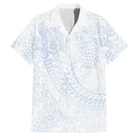 Hawaiian Turtles and Leis Family Matching Puletasi and Hawaiian Shirt Tribal Kakau Pattern Airy White Blue Cloud Vibe