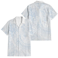 Hawaiian Turtles and Leis Family Matching Short Sleeve Bodycon Dress and Hawaiian Shirt Tribal Kakau Pattern Airy White Blue Cloud Vibe LT03 Dad's Shirt - Short Sleeve White - Polynesian Pride