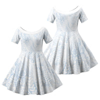 Hawaiian Turtles and Leis Family Matching Short Sleeve Bodycon Dress and Hawaiian Shirt Tribal Kakau Pattern Airy White Blue Cloud Vibe LT03 Daughter's Dress White - Polynesian Pride