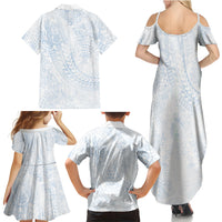 Hawaiian Turtles and Leis Family Matching Summer Maxi Dress and Hawaiian Shirt Tribal Kakau Pattern Airy White Blue Cloud Vibe LT03 Mom's Dress White - Polynesian Pride