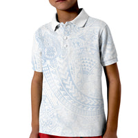 Hawaiian Turtles and Leis Kid Polo Shirt Tribal Kakau Pattern Airy White Blue Cloud Vibe