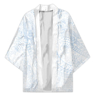 Hawaiian Turtles and Leis Kimono Tribal Kakau Pattern Airy White Blue Cloud Vibe