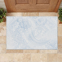 Hawaiian Turtles and Leis Rubber Doormat Tribal Kakau Pattern Airy White Blue Cloud Vibe