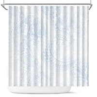Hawaiian Turtles and Leis Shower Curtain Tribal Kakau Pattern Airy White Blue Cloud Vibe