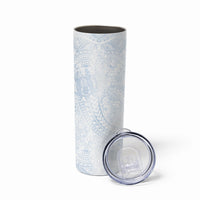 Hawaiian Turtles and Leis Skinny Tumbler Tribal Kakau Pattern Airy White Blue Cloud Vibe