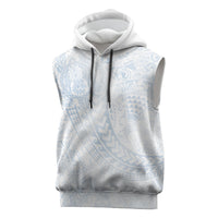 Hawaiian Turtles and Leis Sleeveless Hoodie Tribal Kakau Pattern Airy White Blue Cloud Vibe