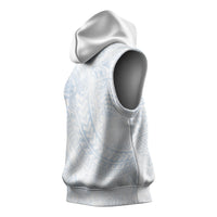 Hawaiian Turtles and Leis Sleeveless Hoodie Tribal Kakau Pattern Airy White Blue Cloud Vibe