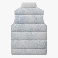 Hawaiian Turtles and Leis Sleeveless Puffer Jacket Tribal Kakau Pattern Airy White Blue Cloud Vibe