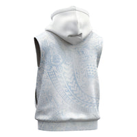 Hawaiian Turtles and Leis Sleeveless Zip Hoodie Tribal Kakau Pattern Airy White Blue Cloud Vibe