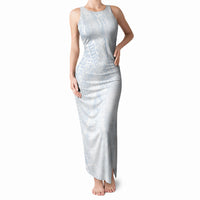 Hawaiian Turtles and Leis Tank Maxi Dress Tribal Kakau Pattern Airy White Blue Cloud Vibe LT03 Women White - Polynesian Pride