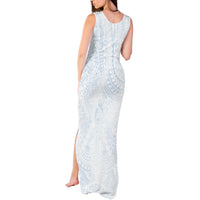 Hawaiian Turtles and Leis Tank Maxi Dress Tribal Kakau Pattern Airy White Blue Cloud Vibe