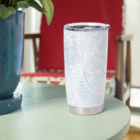 Hawaiian Turtles and Leis Tumbler Cup Tribal Kakau Pattern Airy White Blue Cloud Vibe