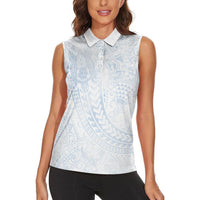 Hawaiian Turtles and Leis Women Sleeveless Polo Shirt Tribal Kakau Pattern Airy White Blue Cloud Vibe